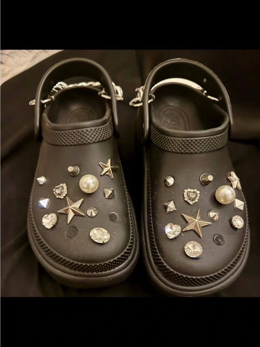 Custom Punk Goth Crocs Stomp Clog Black Platform - Size W8/M6